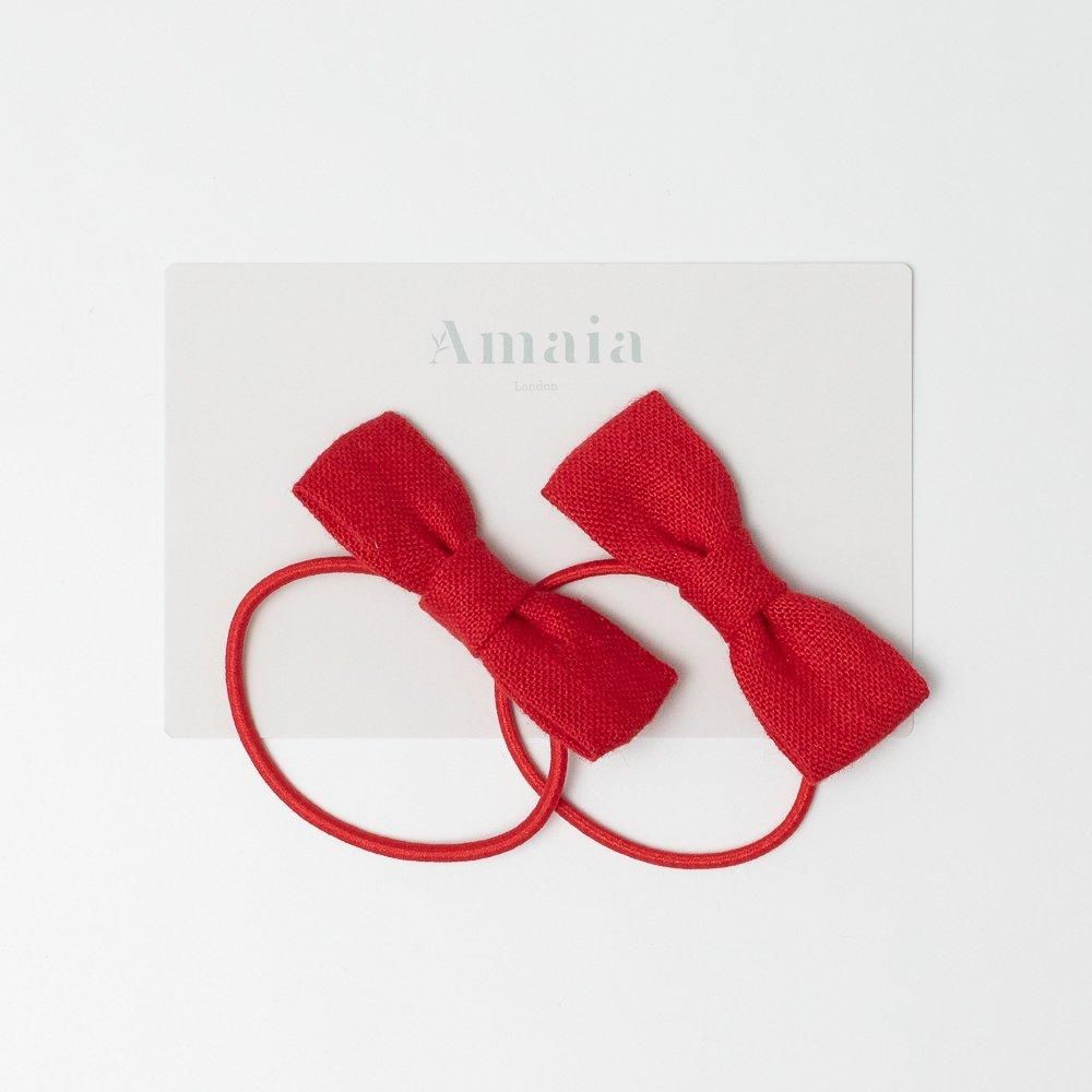Amaia Kids - Linen Hair Bow ޥå - ͥǺܥإ2ĥåȡPoppy red