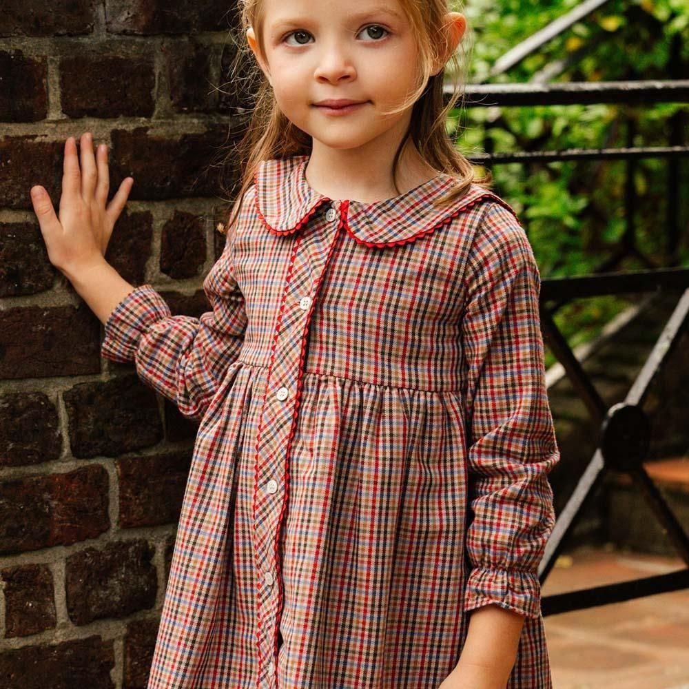 未使用品　アマイアキッズ　スモックワンピース　3y Amaia Kids - Gooseberry dress - Multico burgundy check