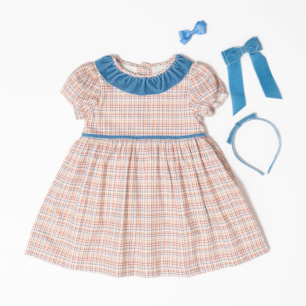 Raisin dress - Blue/Orange check アマイアキッズ - ワンピース - アマイアキッズ | Amaia Kids日本公式オンラインショップ  | ベビー服・子供服通販