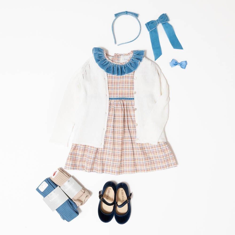 Amaia Kids - Raisin dress - Blue/Orange check アマイアキッズ
