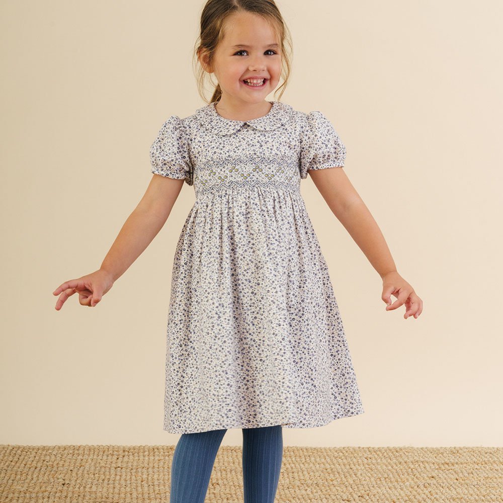 Amaia Kids - Jujube dress - Navy/Yellow floral アマイアキッズ - スモッキング刺繍入りワンピース -  アマイアキッズ | Amaia Kids日本公式オンラインショップ | ベビー服・子供服通販