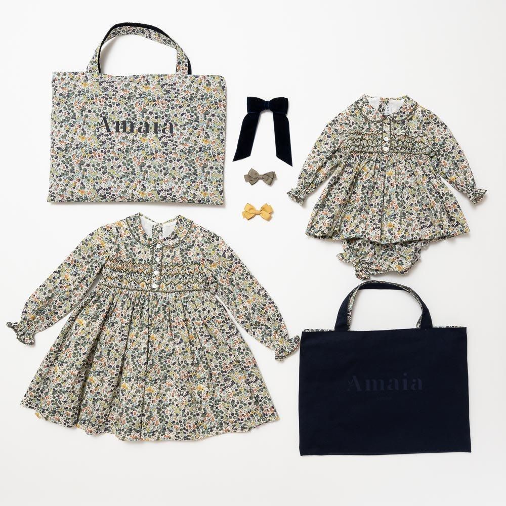 Amaia Kids - Aria dress - Liberty Navy/Khaki アマイアキッズ Amaia Kids - Aria dress - Liberty Navy/Khaki アマイアキッズ