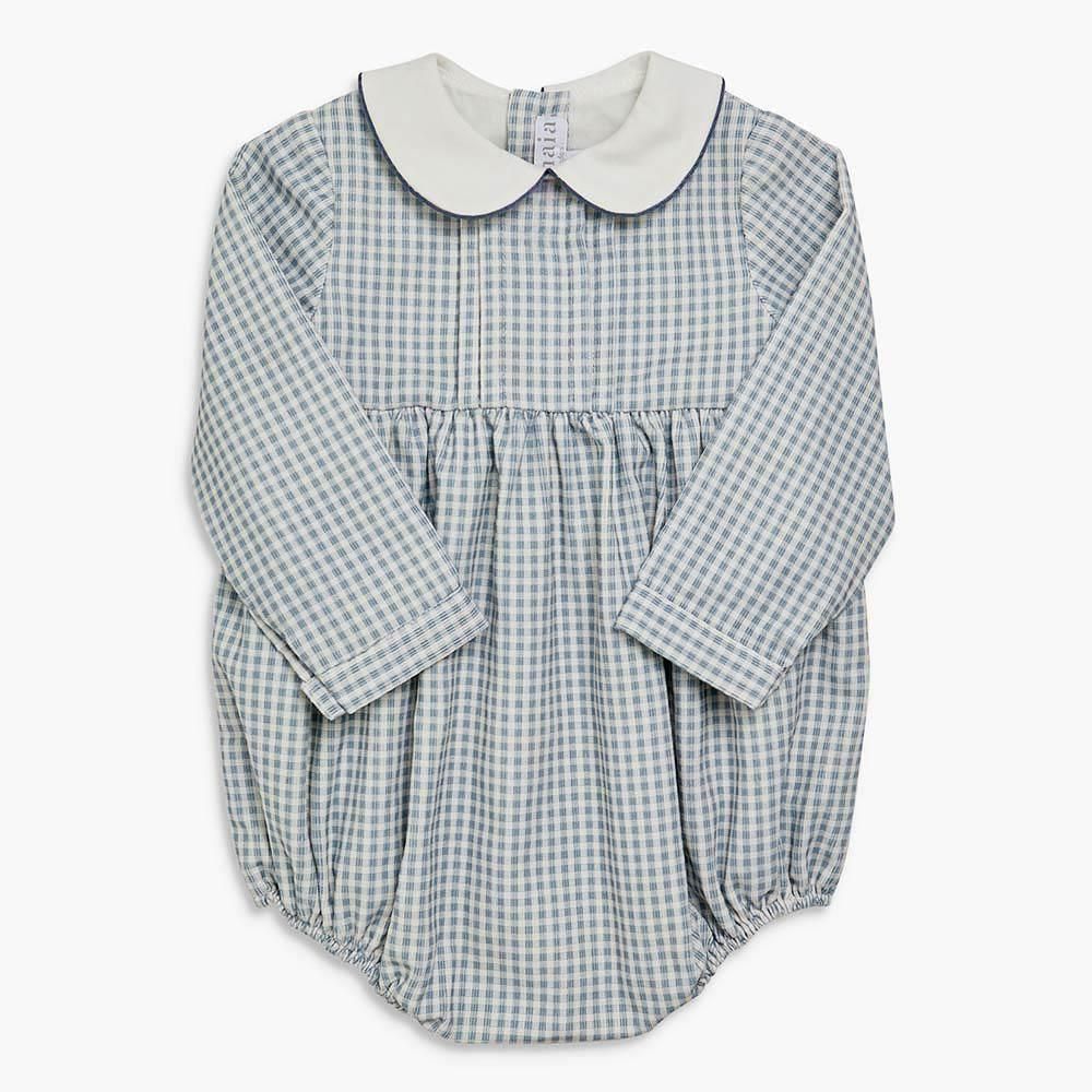 <img class='new_mark_img1' src='https://img21.shop-pro.jp/PA01410/044/etc/icon_new.png' style='border:none;display:inline;margin:0px;padding:0px;width:auto;' />Amaia Kids - Alex romper - Blue check アマイアキッズ - ベビーロンパース