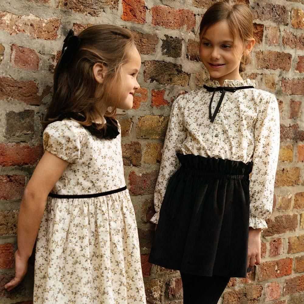 Amaia Kids - Raisin dress - Black/Gold floral アマイアキッズ