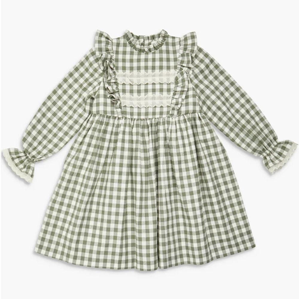 Amaia Kids - Soledad dress - Khaki check アマイアキッズ