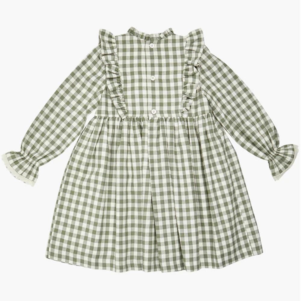 Amaia Kids - Soledad dress - Khaki check アマイアキッズ