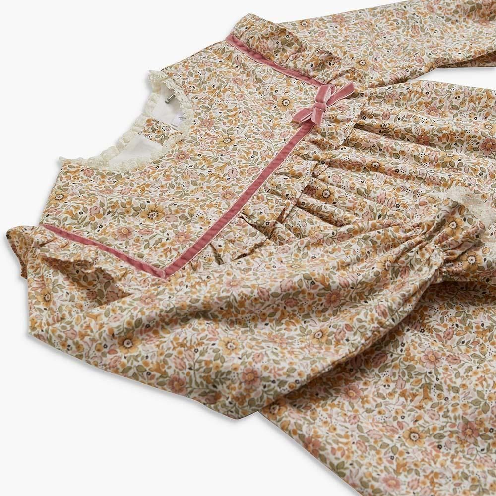 Amaia Kids - Capucine dress - Pink/Tan floral アマイアキッズ