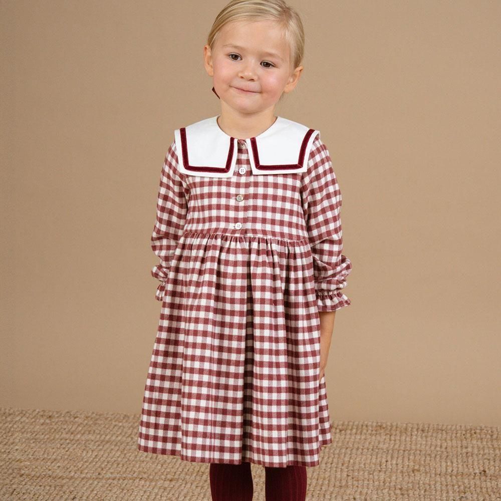 Amaia Kids - Nellie dress - Burgundy check アマイアキッズ