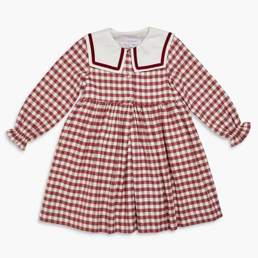 <img class='new_mark_img1' src='https://img21.shop-pro.jp/PA01410/044/etc/icon_new.png' style='border:none;display:inline;margin:0px;padding:0px;width:auto;' />Amaia Kids - Nellie dress - Burgundy check アマイアキッズ - ワンピース