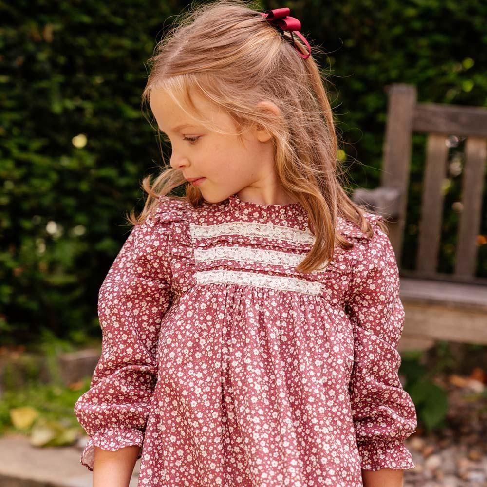 Amaia Kids - Avie dress - Burgundy floral アマイアキッズ