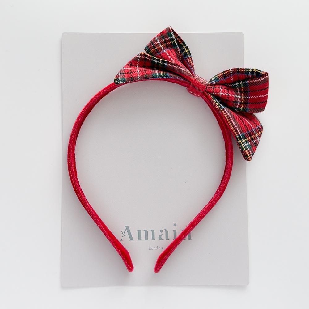 【11月5日(水)発売】Amaia Kids - Hair band - Red tartan/velvet アマイアキッズ - ヘアバンド
