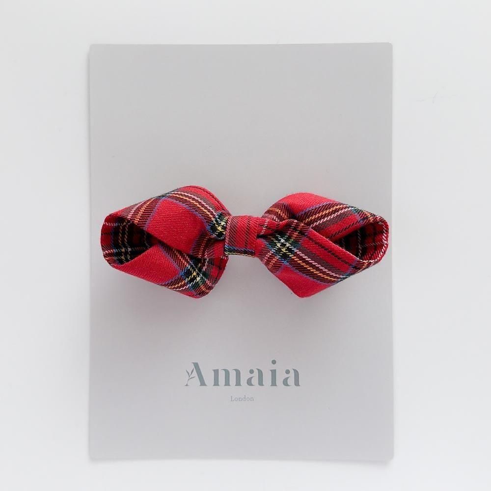 【11月5日(水)発売】Amaia Kids - Hair bow - Red tartan アマイアキッズ - リボンヘアクリップ