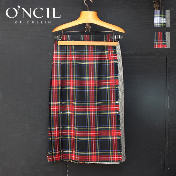 O'Neil of Dublin / タータン×グレンチェックコンビキルト巻きスカート