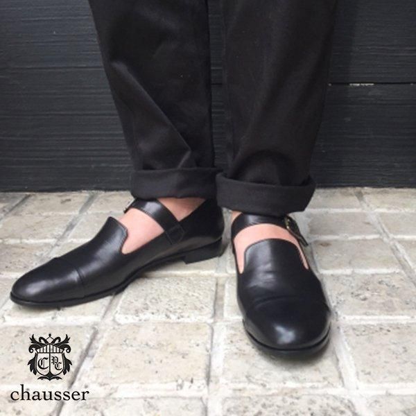 極美品【chausser】パンプス 23 ストラップ ビブラムソール 黒 レザー chausser / プリュス バイ ショセ