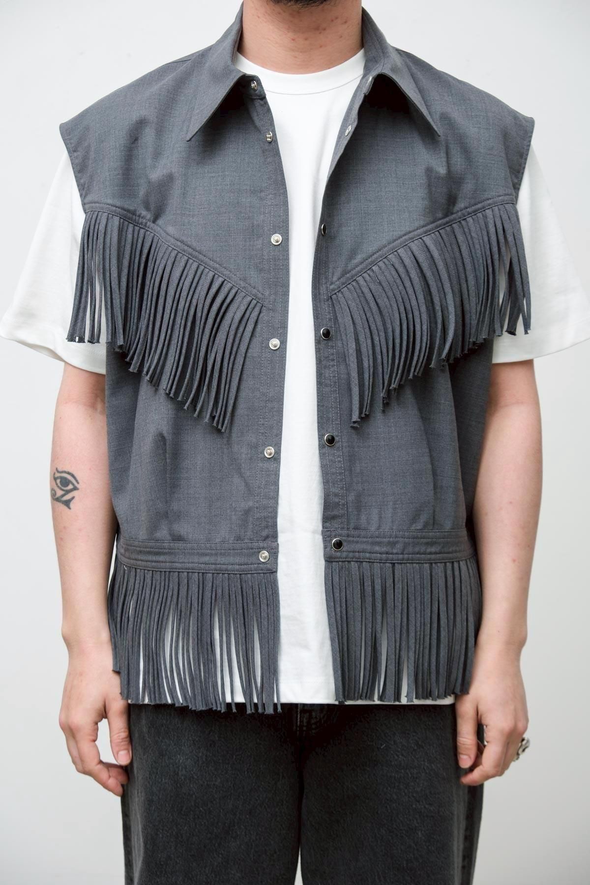 NOMARHYTHM TEXTILE / Fringe Vest for IMA:ZINE GRAY - IMA:ZINE