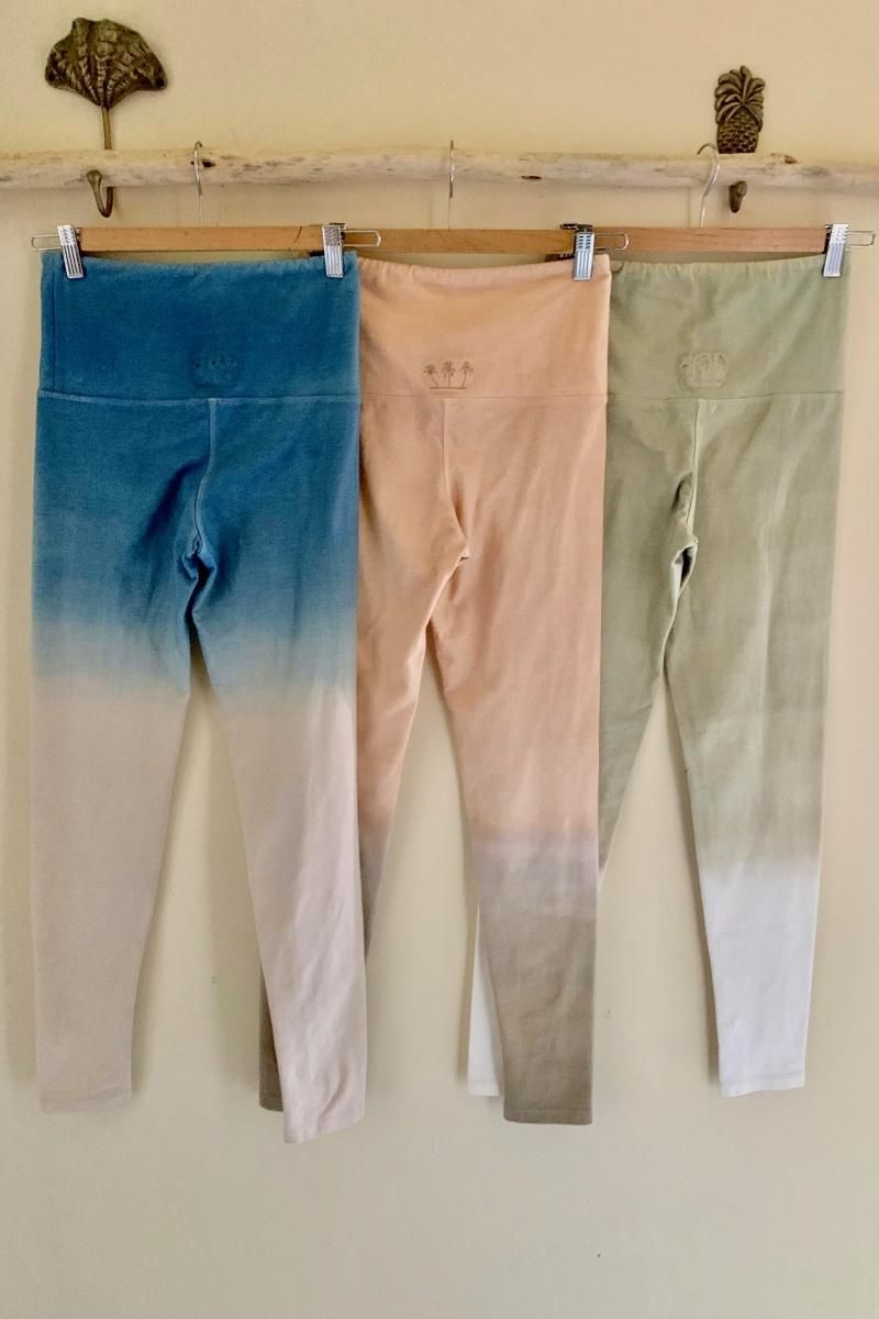 【完売】  オーガニックコットンレギンス オリーブ - Indigo Sea 草木染め レッグウェア