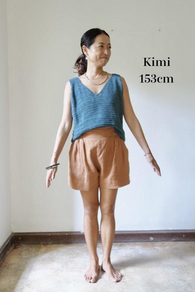 リネン シンシアショートパンツ インディゴ/テラコッタ/クリームイエロー - Indigo Sea 草木染めウエア 公式オンラインショップ