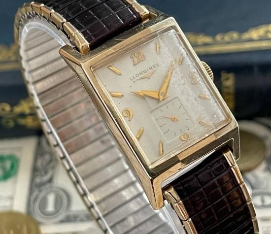 【名品】/◎ロンジン/LONGINES/手巻き/10KGF/金張り/スクエア/アンティーク/ゴールド/メンズ腕時計/男女兼用/1940’s/動作良好/送料無料  - Collector's High