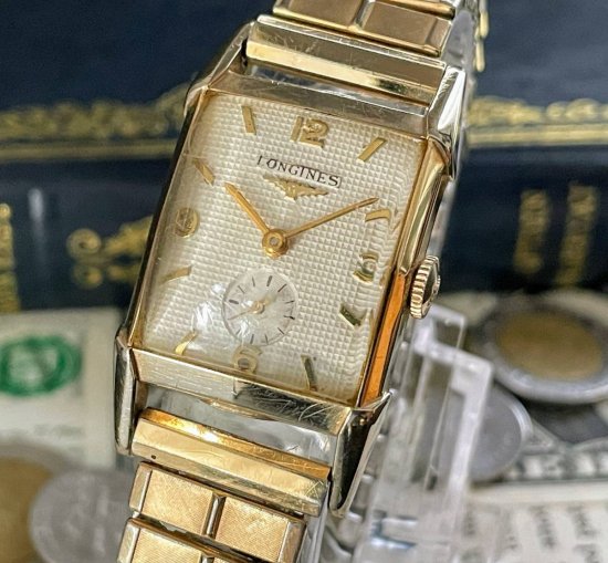 【まさに王道!1940'sグリュエン ベリーシン】四角ゴールド手巻きメンズ腕時計