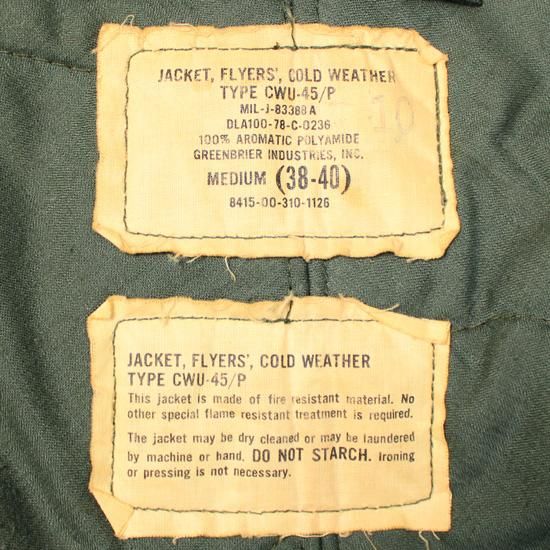 ≪GREENBRIER≫ CWU-45/P フライト ジャケット / M size (USED) ≪GREENBRIER≫ CWU-45/P フライト ジャケット / M size (USED)