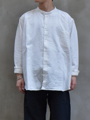 kaval / Stand collar simple shirt (High count linen) col.off white
