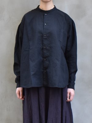 kaval / Stand collar simple shirt (High count linen) col.black