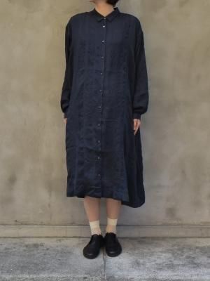 kaval / Back gather dress (khadi silk plain) col.dark navy