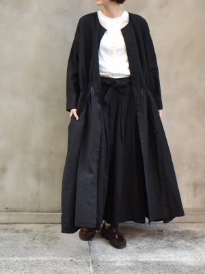 kaval / Front open dress(High count linen) col.black