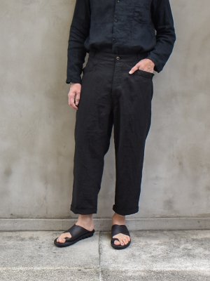 kaval / Side ribbon belt pants(High count linen) col.black