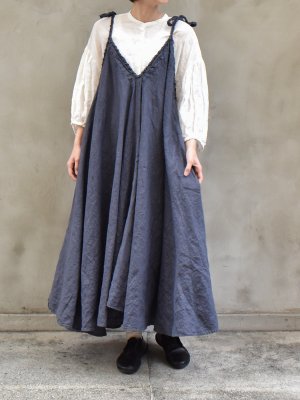 kaval / Woven strings salopette skirt(Medium linen gauze) col.logwood