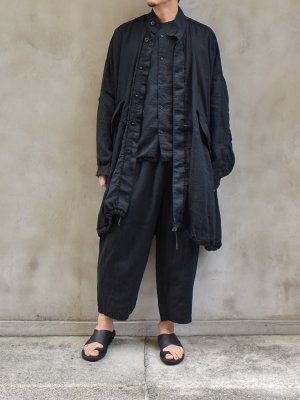 kaval / Blanket stitched stand collar coat(Medium linen gauze) col.black
