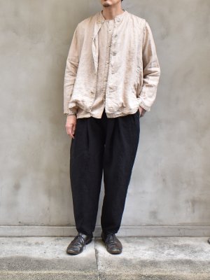 kaval / Blanket stitched waist coat(Medium linen gauze) col.walnut