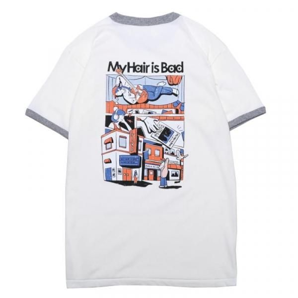 LIVE HOUSE Tシャツ/白×グレーリンガー - My Hair is Bad Online