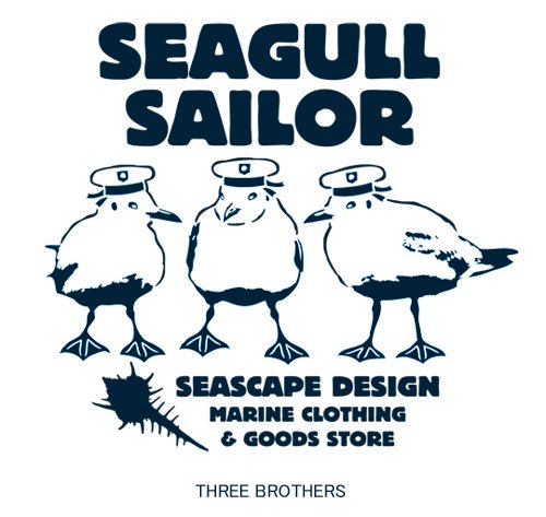 Seagull Sailor フロントプリント マリンTシャツ / ユリカモメをモチーフにした、ファニーで、爽やかなマリンテイストデザイン。3種類から選べる!