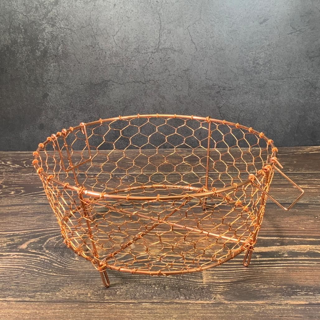 特注品』鳥井金網工芸 銅製 手編み水切りカゴ 丸型(直径25cm) 特注品』鳥井金網工芸 銅製 手編み水切りカゴ 丸型(直径25cm)