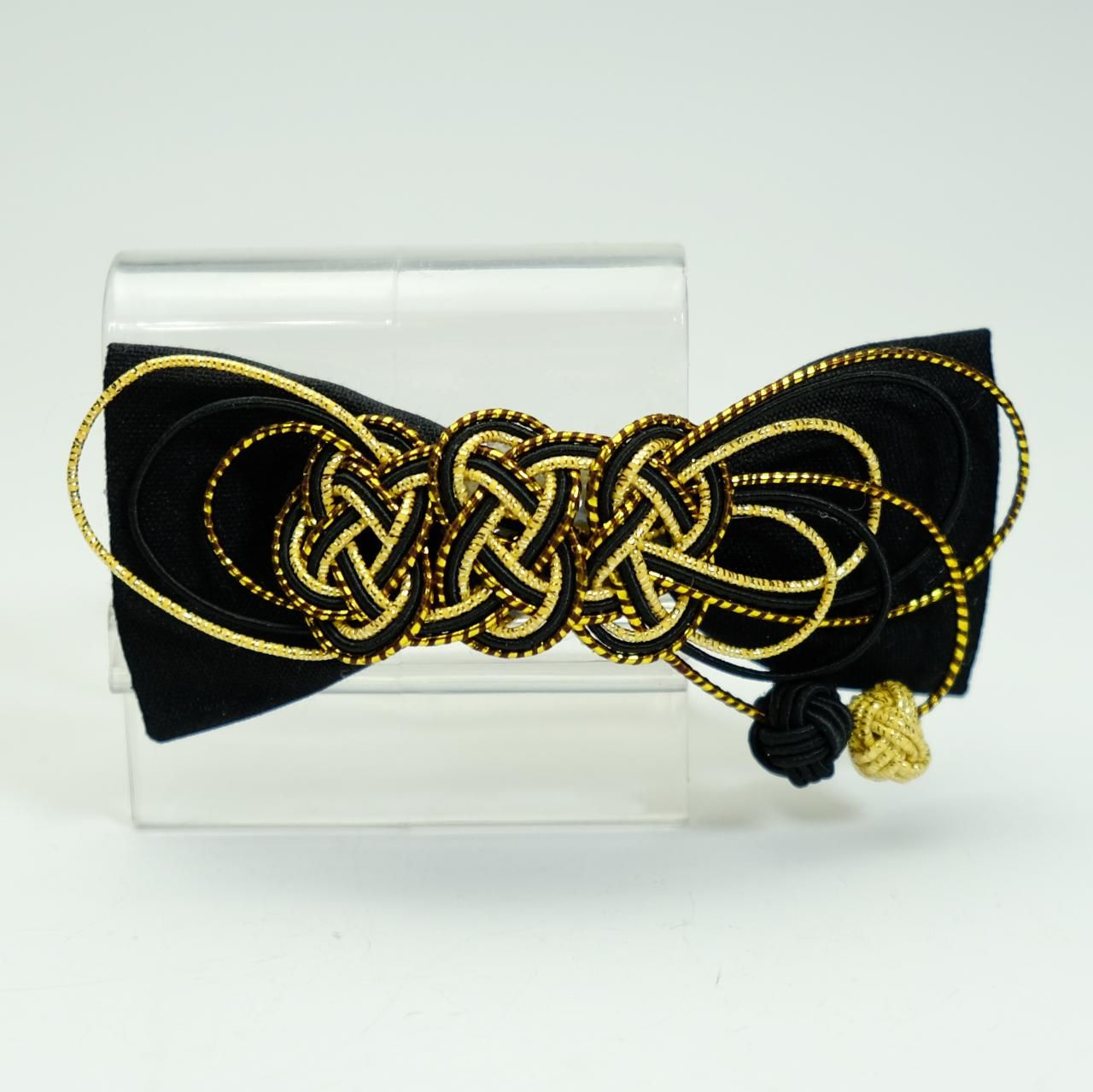 京都・西陣やまひで帯 重ね水引き髪飾りヘアクリップ ブラック