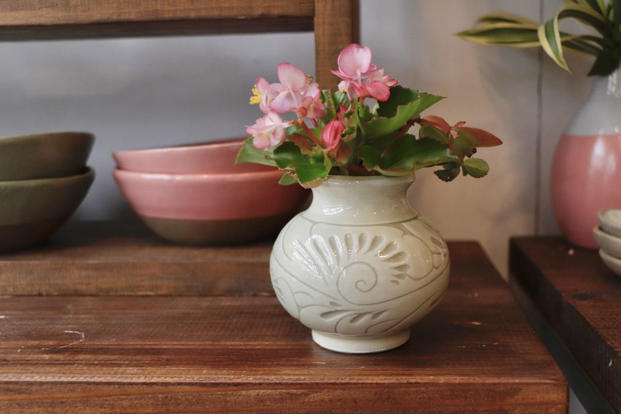 花窯　花壺 美品 唐津焼 宸山窯 鶴 壺 花器 木箱 共箱 久峰陶苑 送料無料