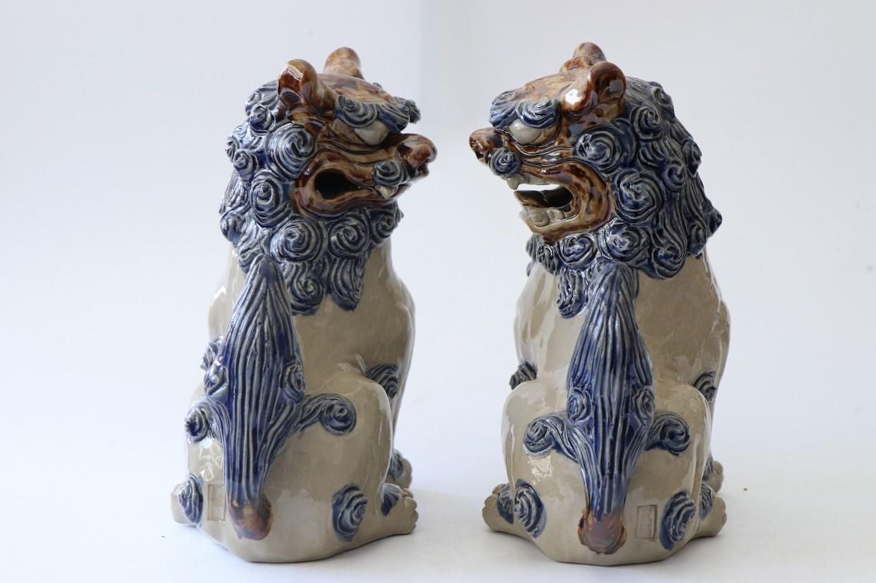 横向25㎝獅子青釉 - 育陶園 やちむんの窯元｜沖縄の陶器 和