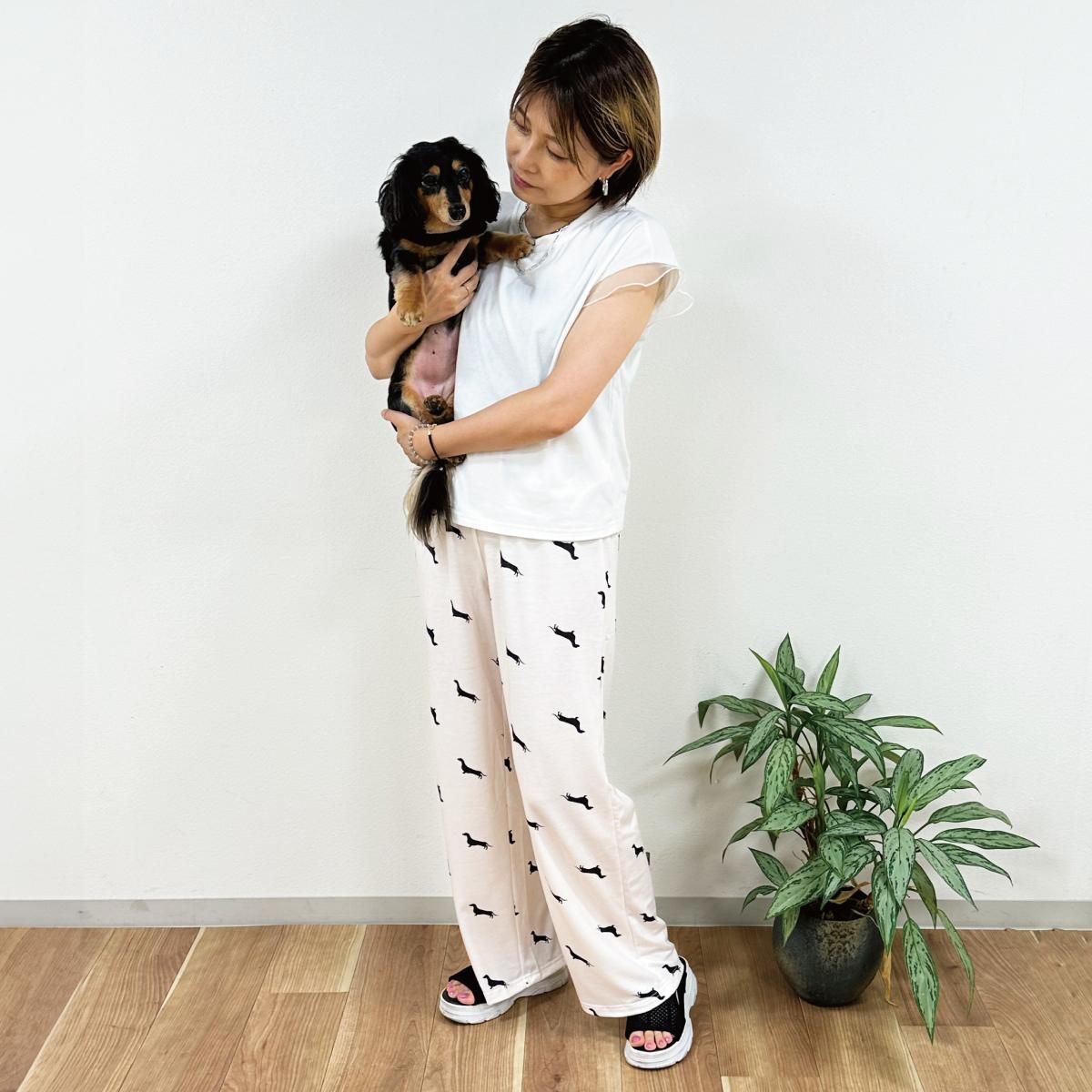 ダックスプリント柄パンツ｜わんこん家ひまカフェ
