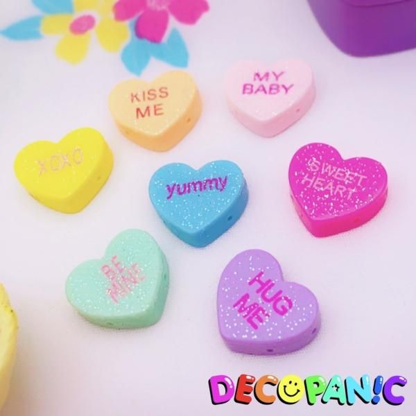 B233 当店限定 ラメ付きミニハート キャンディーハーツ オリジナルパーツ Decopanic