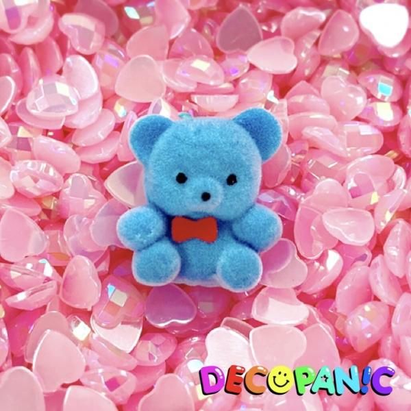 B616 青くまちゃん ブルーくま 立体パーツ フロッキーくま フロッキー素材 Decopanic