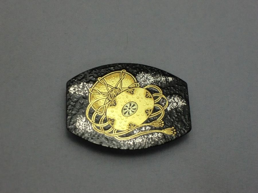 緒締め玉　楕円形　小判　銀製　骨董　胴乱　印籠 　R1455 天保小判金 裏刻印 馬神 七福小判 大判 古金銀 一両 通貨 貨幣