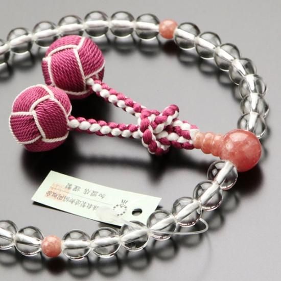 数珠 女性用 約8ミリ 5A´ 本水晶 ロードクロサイト 2色梵天房 数珠 女性用 約8ミリ 5A´ 本水晶 ロードクロサイト 2色梵天房