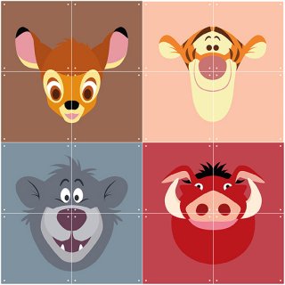 Disney All Stars : Bambi / Tiger / Baloo / Pumba / IXXI ウォールピクチャー