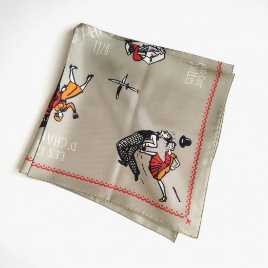 A PIECE OF CHIC ア ピース オブ シック “ LES APACHES ” Silk Scarf LIGHT GREY