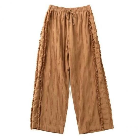 ♦︎新品♦︎Le Melange ♦︎ドビーストライプ フリンジ パンツ♦︎キャメル♦︎ Le Melange ル メランジュ ドビーストライプパンツ