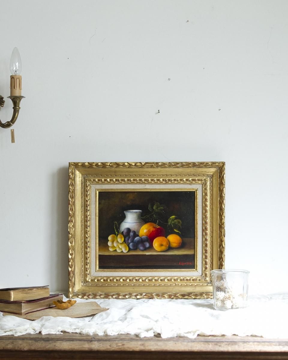 110 ホビー・楽器・アート 【アンティーク】果物の静物 油彩画