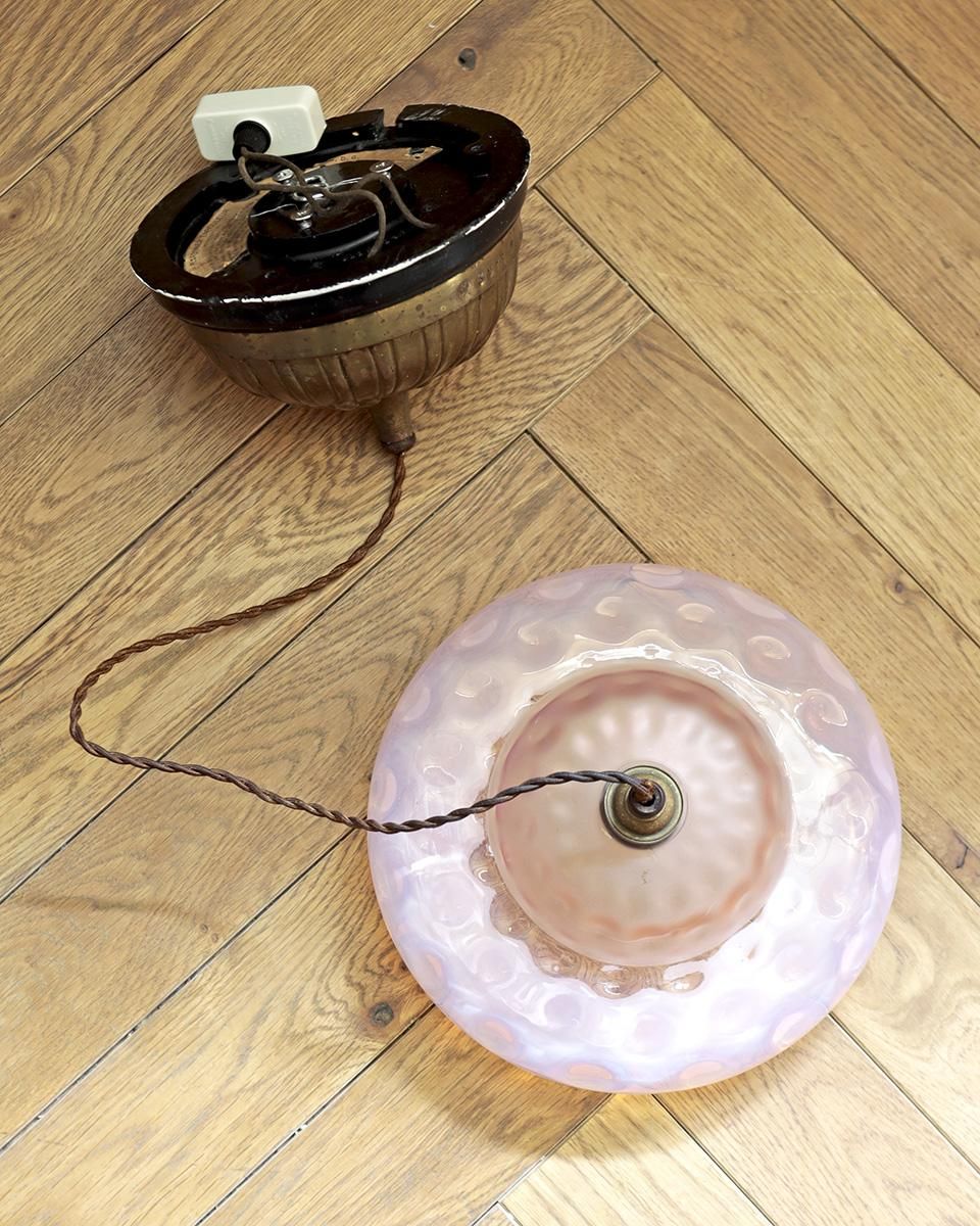 アンティークガラス製ボトル型ランプシェード ヴィンテージ ガラスシェード付 木製テーブルランプ