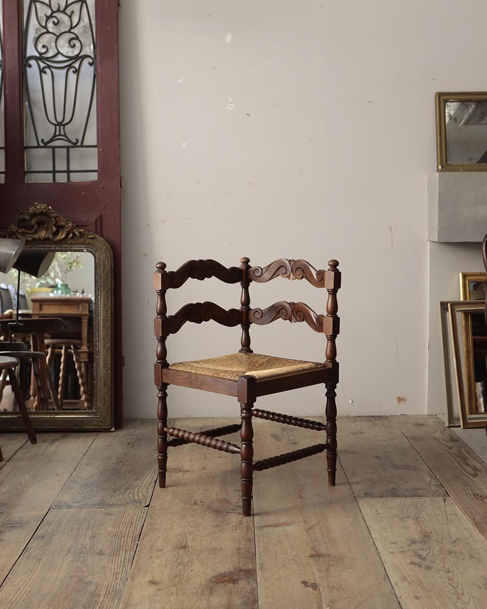 フランスアンティーク コーナーチェア ラッシュシートチェア.3