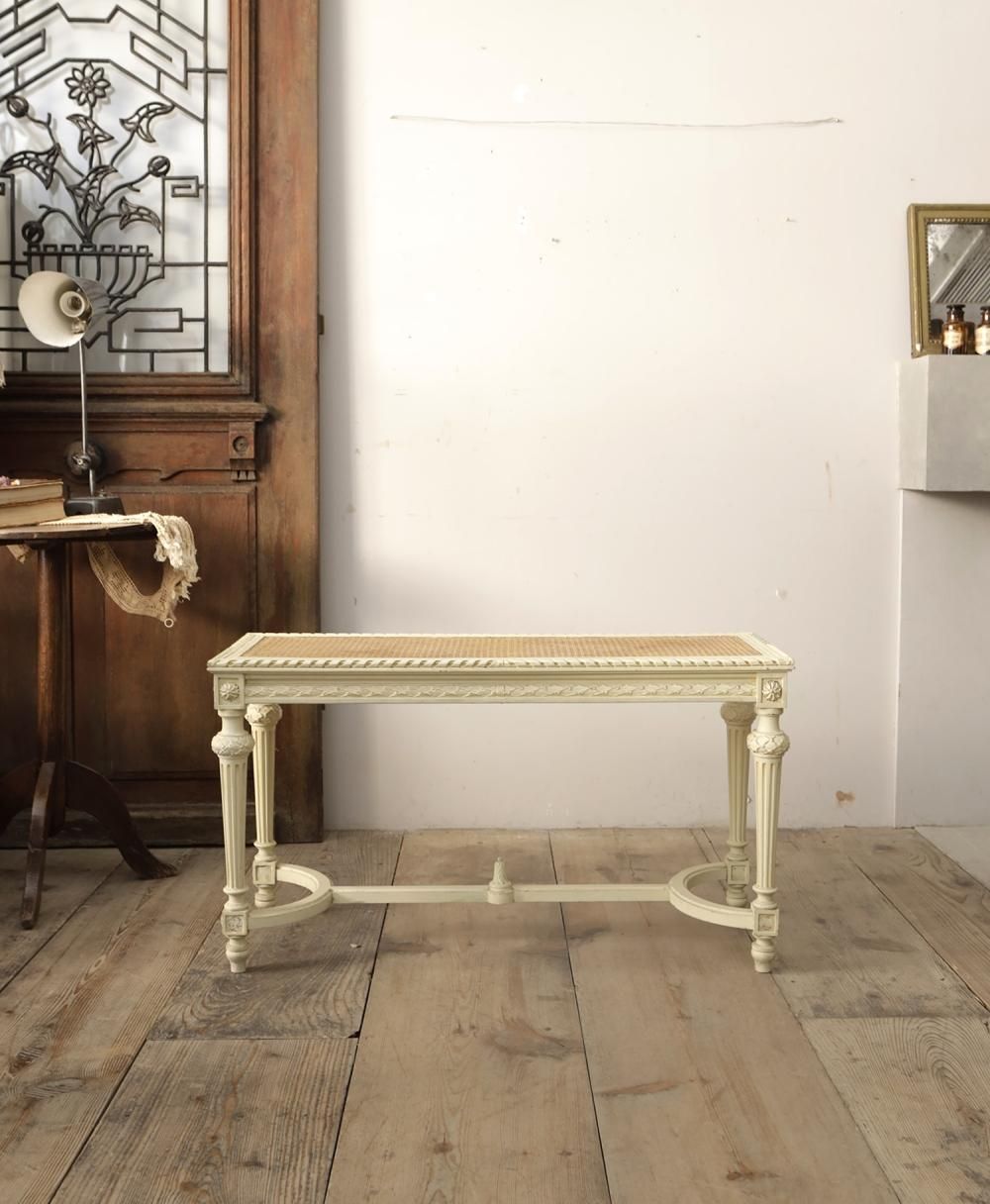 フランスアンティーク ペイントラタンシートベンチ | Antiques Knock